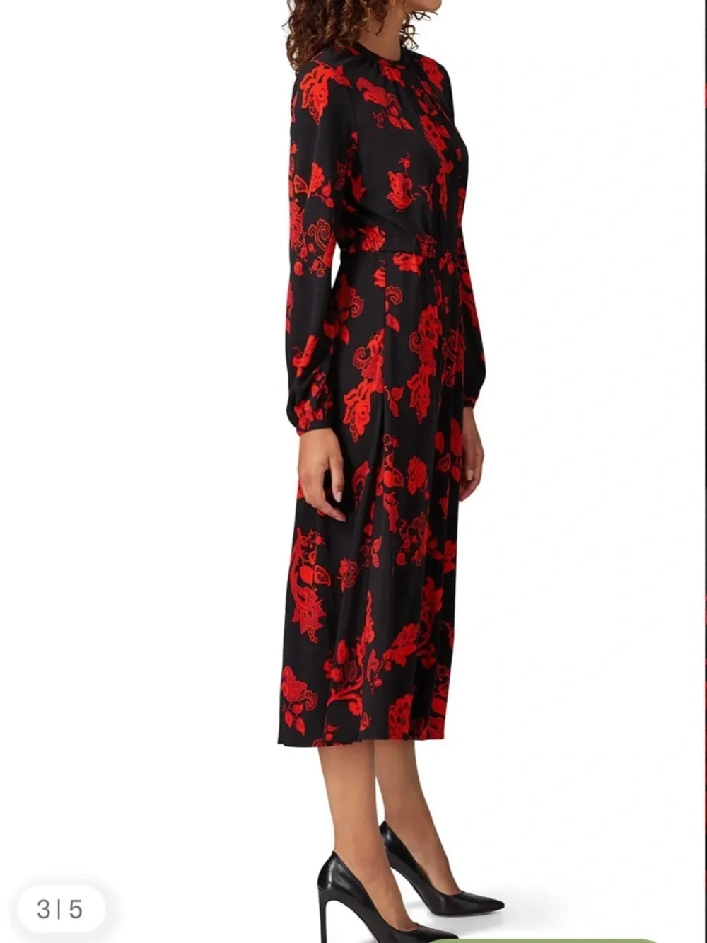 Tory Burch Paisley Jersey Bow Midi Dress Long Sleeve Red Black Size S